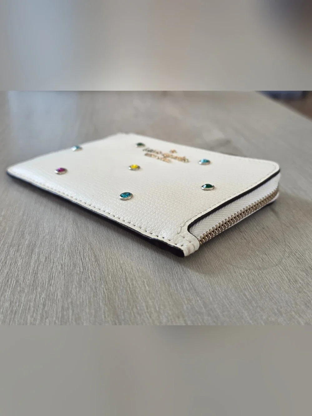 kate spade New York White Jeweled Zip Card Case Keychain